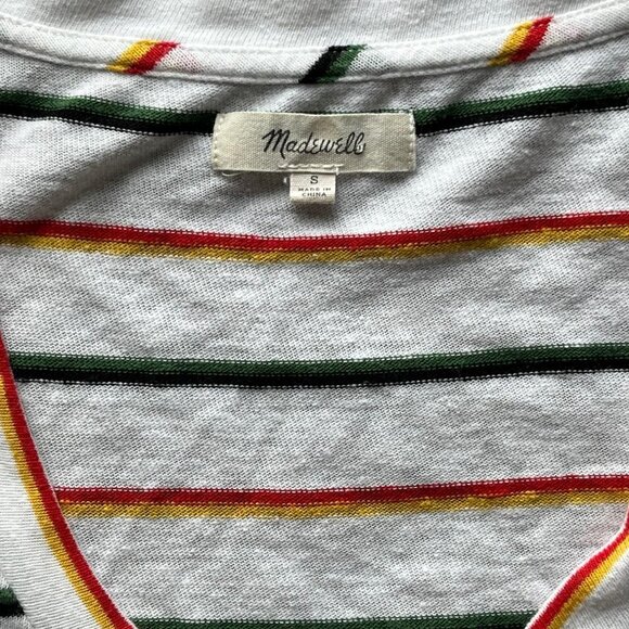 Green, Orange, Red Striped Medium Madewell Top, 100% Cotton Blouse - Picture 2 of 7